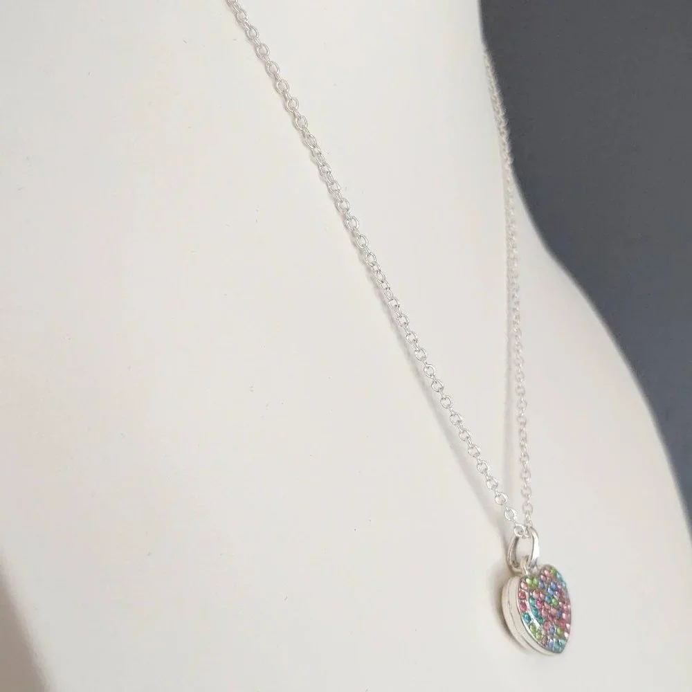 Pastel multi color crystal heart pendant necklace